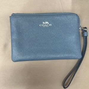 baby blue with silver shimmer coach wristlet wallet